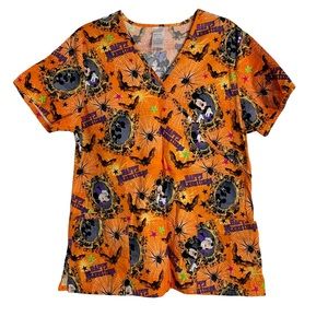 Disney Minnie Mickey Mouse Halloween Scrub Top